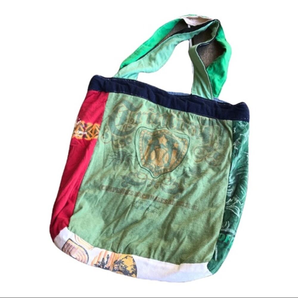 Project Repat Recycled T Shirt Bag‎ Purse Boho Tee Tote Green Blue